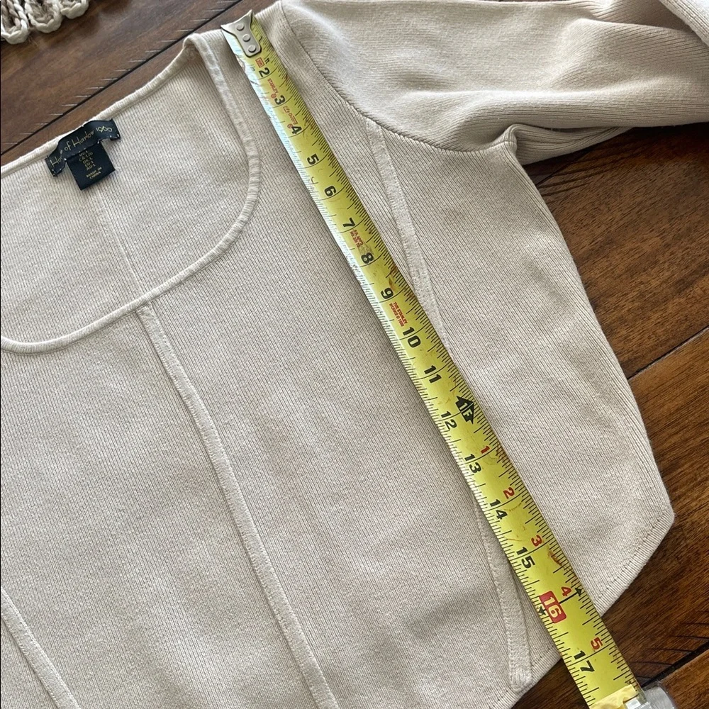 House of Harlow corset ribbed long sleeve scoop cropped beige knit sweater sz L - Picture 11 of 14